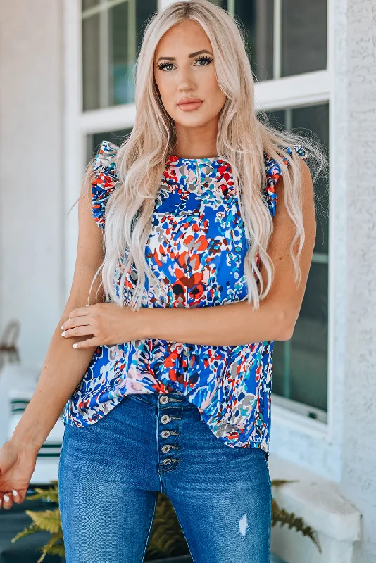 Floral Print Tank Top with Ruffles