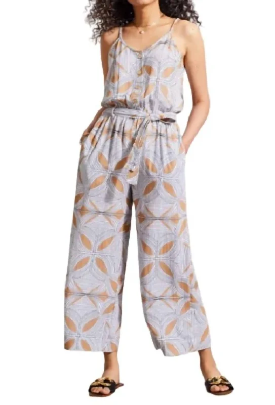 Cotton Button Front Jumpsuit In Caramel