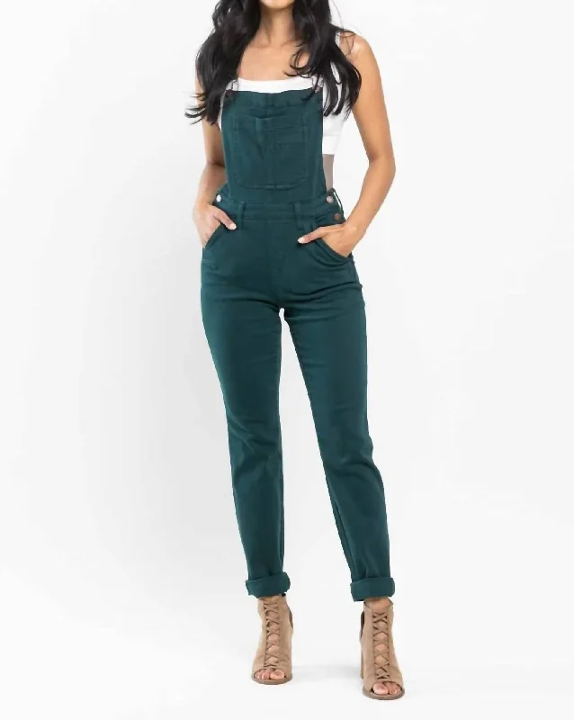 Double Cuff Boyfriend Overall Jumpsuit In Dyed Teal