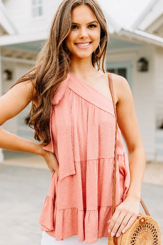 It's A Brand New Day Salmon Pink One Shoulder Tank