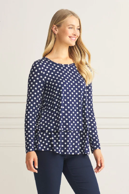 Long Sleeve Layered Tee - Floral Polka Dot