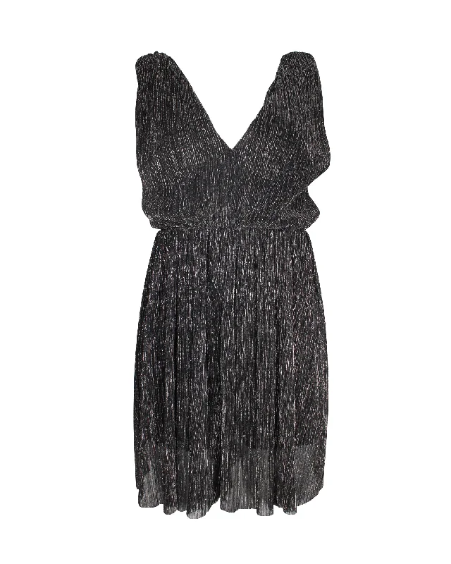 Maje Sleeveless V-Neck Romper in Metallic Black Polyester