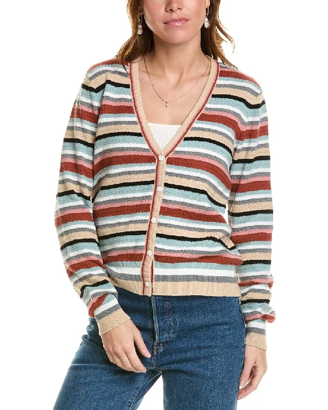 Minnie Rose Weekend Texture Stripe Cashmere-Blend Cardigan