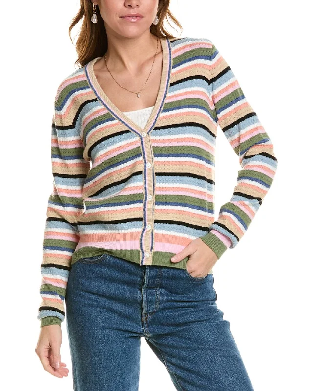 Minnie Rose Weekend Texture Stripe Cashmere-Blend Cardigan