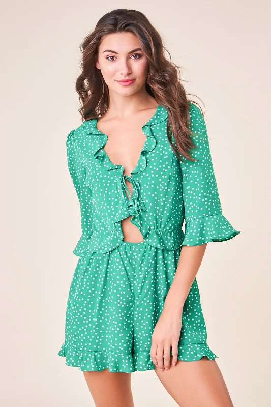 Mint Julep Polka Dot Bell Sleeve Romper