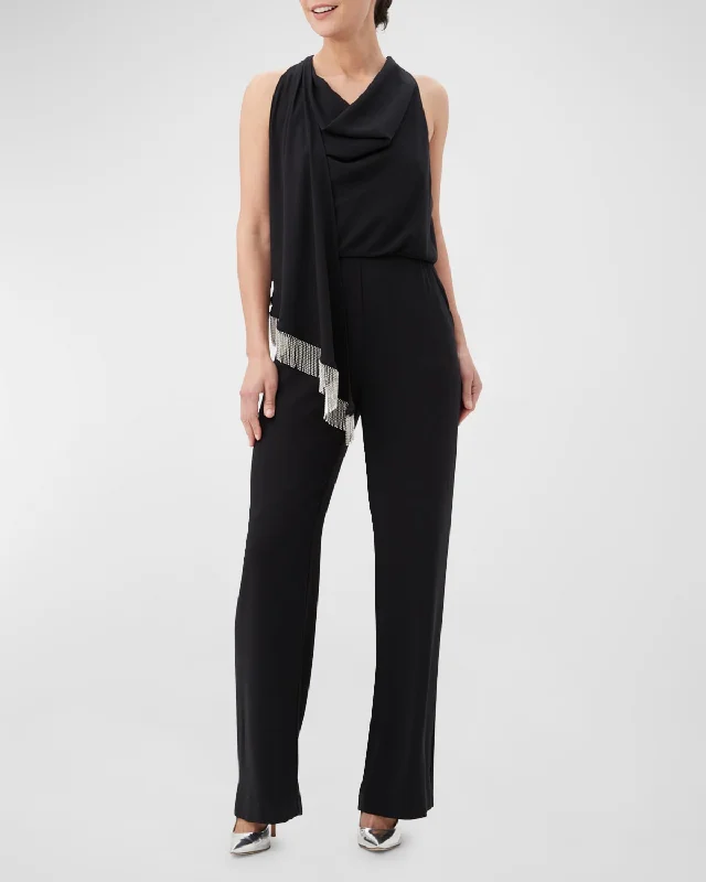 Momo Cowl-Neck Draped Fringe-Trim Jumpsuit