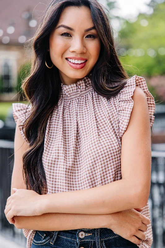 Need Your Love Brown Gingham Tank