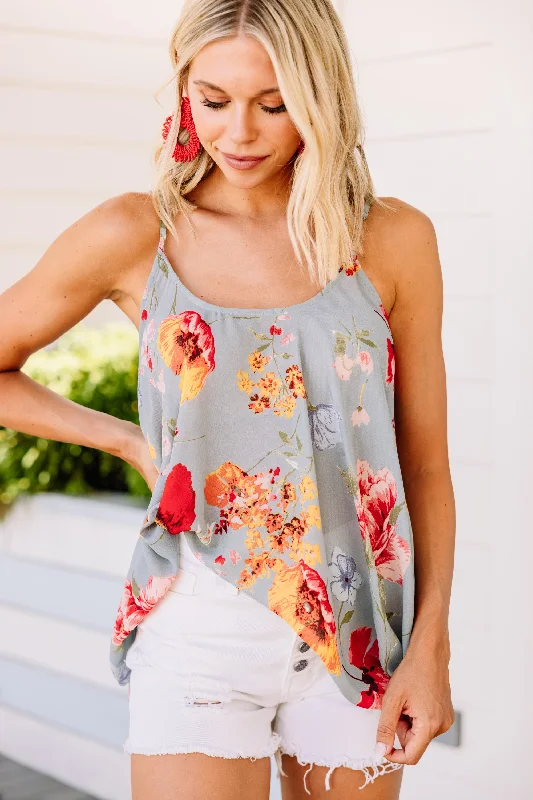 Now You Know Gray Floral Tank