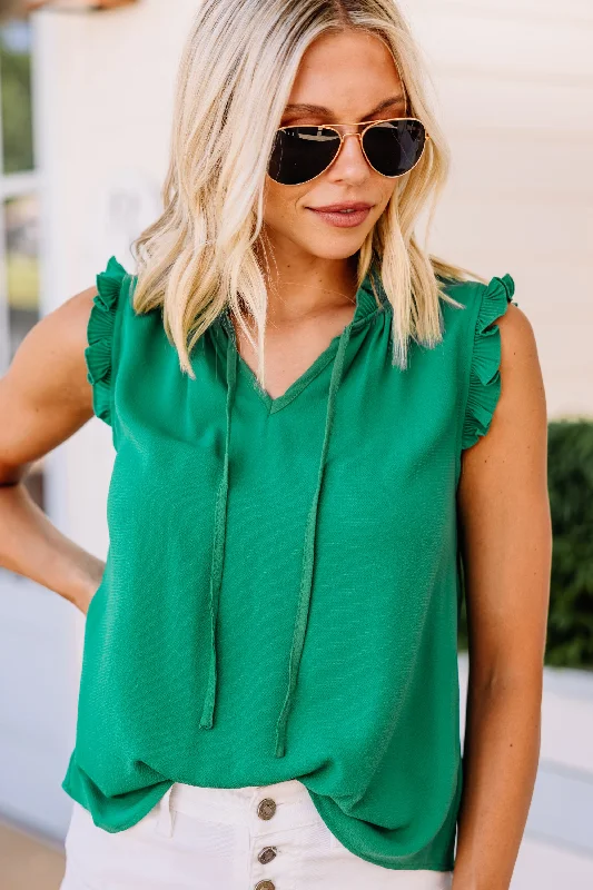 Play The Game Kelly Green Ruffled Tank