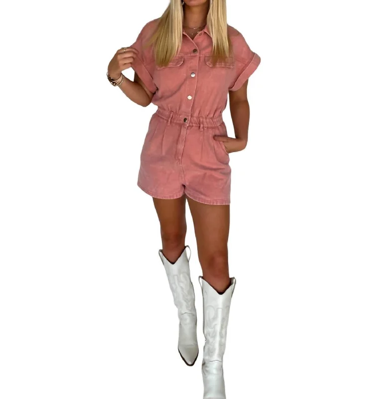 Quinn Vintage Denim Romper In Blush