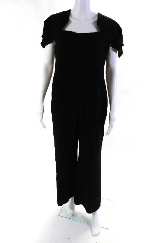 Roland Mouret Womens Black Square Neck Short Sleeve Wide Leg Jumpsuits