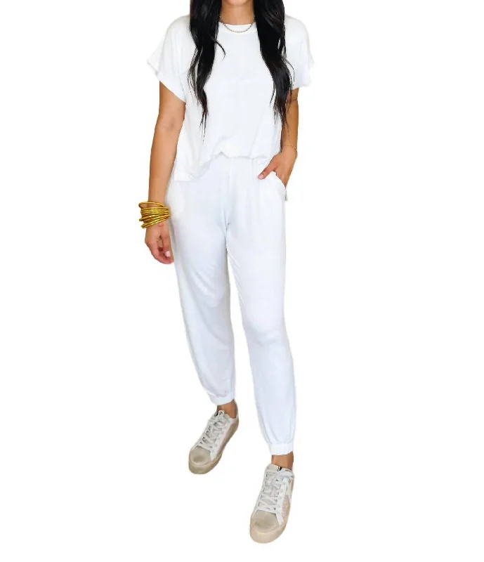 Short Sleeve Tshirt Jumpsuit In White