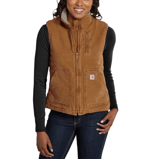 Women's Sherpa-Lined Mock Neck Vest - Carhartt Brown